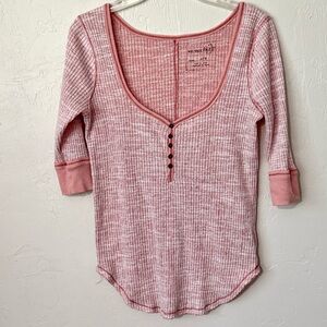 Free People We the Free Spiced Peach Henley ribbed with raw exposed seams Large